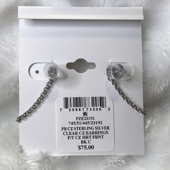 NWT Giani Bernini Sterling Silver & Cubic Zirconia Heart w Chain Earrings - Picture 3 of 4